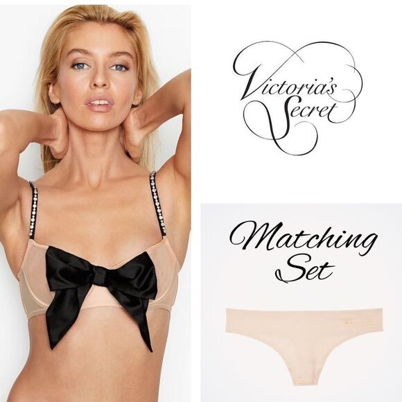 Victoria’s Secret Dream Angels Embellished Bow Bra & Panty Matching Set 34DDD - Picture 1 of 8